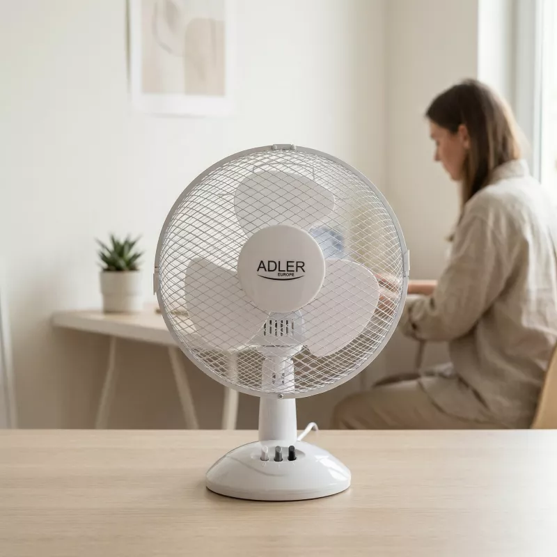 Adler AD 7302 stalinis ventiliatorius, baltas, 23 cm, 2 greičiai, svyravimas, 60 W