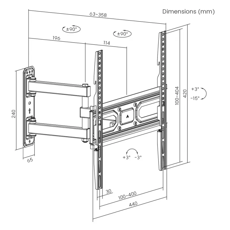 Sieninis TV laikiklis SBOX PLB-3644-2, 32–55 col., iki 35 kg, VESA 400×400 mm