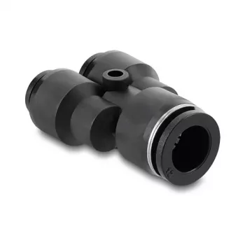 Pneumatinis Y formos jungtis DELOCK 2×8 mm į 1×12 mm su tvirtinimo anga, metalas/plastikas, moteriškas sriegis, 50,5 mm