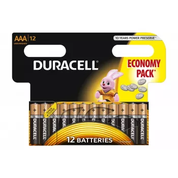Duracell AAA šarminė baterija, 1.5 V, 12 vnt., juoda/bronzinė/sidabrinė