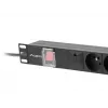 Maitinimo skirstytuvas LANBERG PDU-06E-0200-BK — 6x E tipo lizdai, 16 A, 2 m laidas, 1U stelažas, 220–250 V