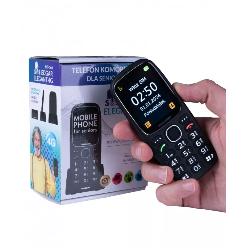 Mobilus telefonas Mescomp MT-166 Edgar Elegant, senjorams, 4G, juodas