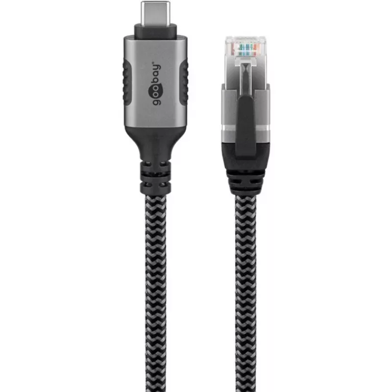 Etherneto kabelis USB-C 3.2 Gen2 Kištukas > RJ-45 Kištukas, LAN adapteris juodas/sidabrinis, 1,5 metro, pintas tekstilinis apvalkalas