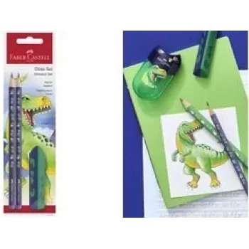 Pieštukų rinkinys Faber-Castell Dino HB Mėlyni – HB grafitiniai pieštukai, mėlynas korpusas, rinkinys