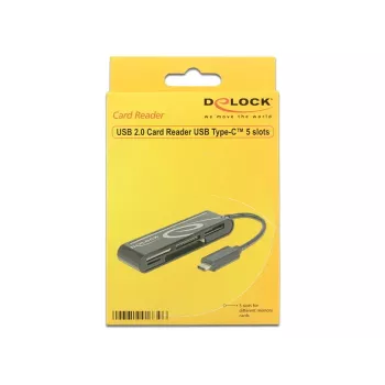 DeLOCK USB 2.0 kortelių skaitytuvas USB Type-C kištukas 5 lizdai – Visų formatų kortelių skaitytuvas – USB-C (91739)
