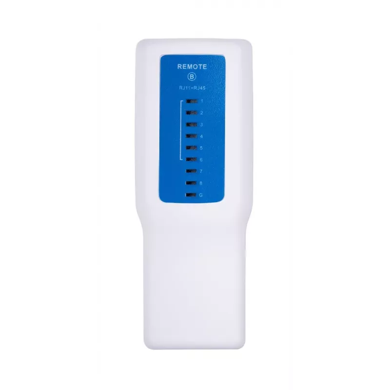 PoE tester LANBERG NT-0402 – tinklo kabelių testeris su RJ-45/RJ-11 palaikymu, LED indikatoriais, maitinimo indikatoriumi, įjungimo/išjungimo mygtuku