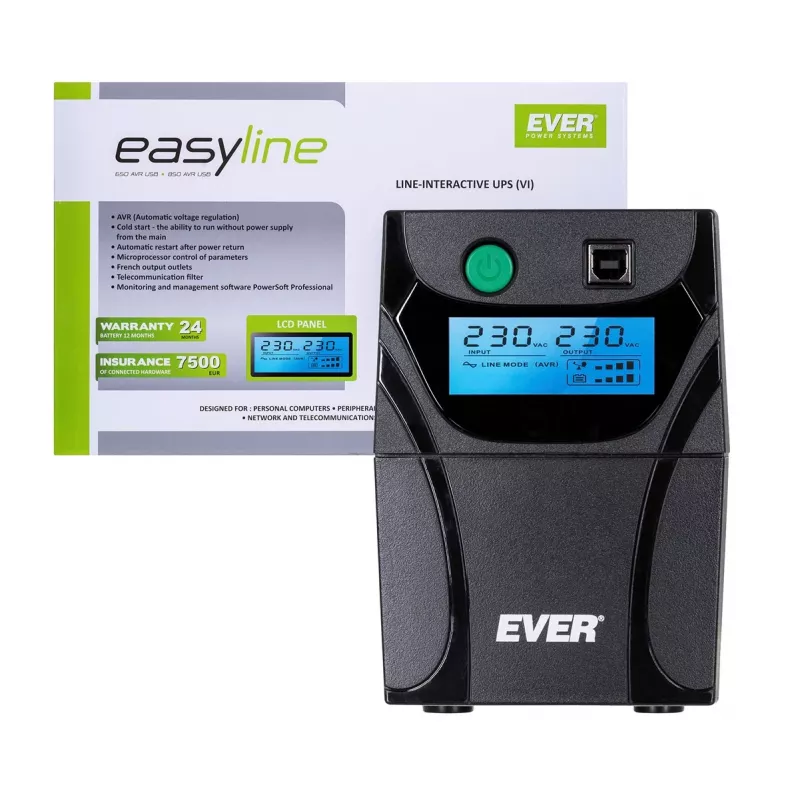 UPS Ever EASYLINE 650 AVR USB linijinis-interaktyvus 0.65 kVA 360 W