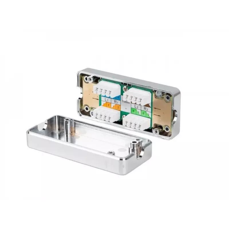 LANBERG PLC-6SL1-S jungiamoji dėžutė, Cat6 S/FTP (S-STP), sidabrinė, 82×35×23 mm