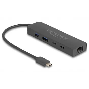 USB šakotuvas DeLOCK 10 Gbps su 2,5 Gigabit LAN ir PD 85 W
