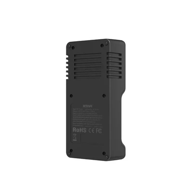 Įkroviklis akumuliatoriams XTAR VC2SL – USB 5V 1A, LCD, krauna 2 elementus, suderinamas Li‑Ion/NiMH/NiCd, dydžiai A/AA/AAA/AAAA/C/D/SC, juodas