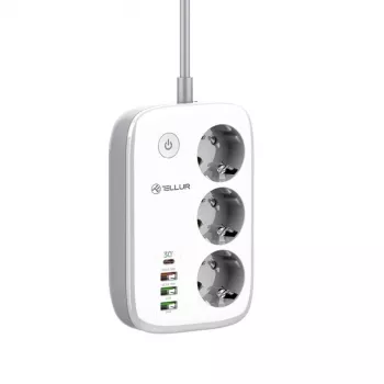 Power Strip Tellur TLL331521 Smart WiFi su 3 kištukiniais lizdais, PD 30W, QC 18W