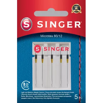 Adata Microtex SINGER 250053203 dydžio 80/12 – smulki aštri adata tiksliam siuvimui ant lengvų audinių