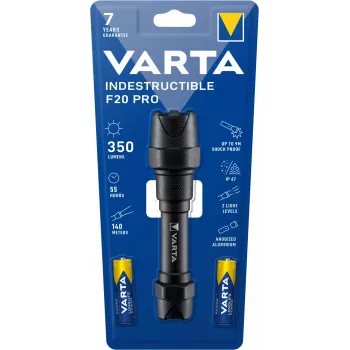 Varta Indestructible F20 Pro – rankinis žibintuvėlis – juodas – aliuminis – 9 m – IP67 – LED