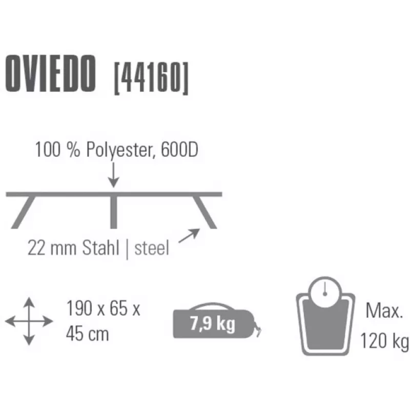 Kušetė stovyklavimui Oviedo 44160 (Pilka) – High Peak