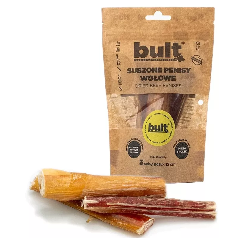 BULT džiovinti jaučio peniai šunims, pakuotė 3 vnt. — vieno ingrediento hipoalerginiai kramtukai, 200 g, suaugusiems šunims