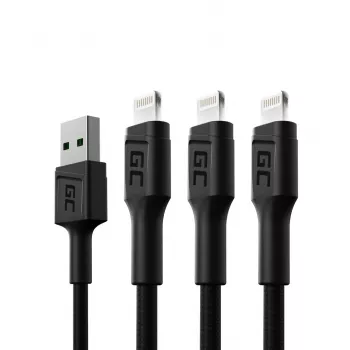 Green Cell KABGCSET05 1,2 m juodos spalvos USB-A – Lightning laidas (3 vnt.)
