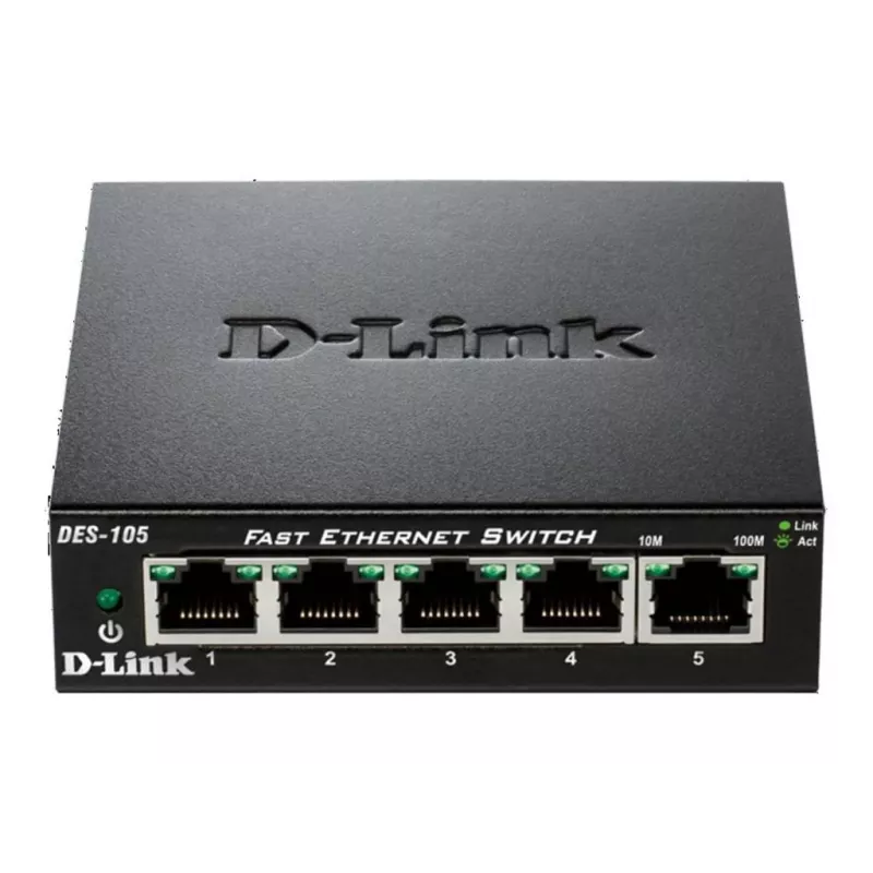D-Link DES-105 nevaldomas L2 jungiklis, 5x Fast Ethernet, metalinis korpusas