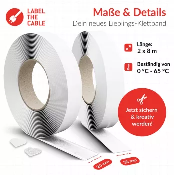 Kabelių rišimo ir žymėjimo juosta Label the Cable Easy Tape Strap LTC 1520-8-20, 8 m ilgio, 20 mm pločio, balta