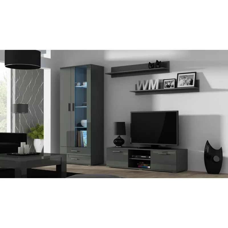 TV stovas Cama Meble SOHO 140 – 1400×430×370 mm, pilkas viršus (medžio drožlių plokštė), pilkas rėmas