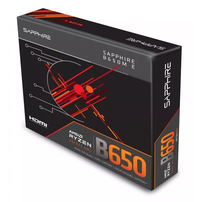 Motininė plokštė Sapphire B650M-E (AMD B650) micro ATX, lizdas AM5, DDR5, 2x DIMM, 96GB, 2x M.2 (PCIe5/4), 4x SATA III, 2.5Gb LAN