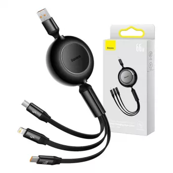 USB 3-in-1 laidas Baseus Bright Mirror — micro USB, USB-C, Lightning, 66W, 1,1 m