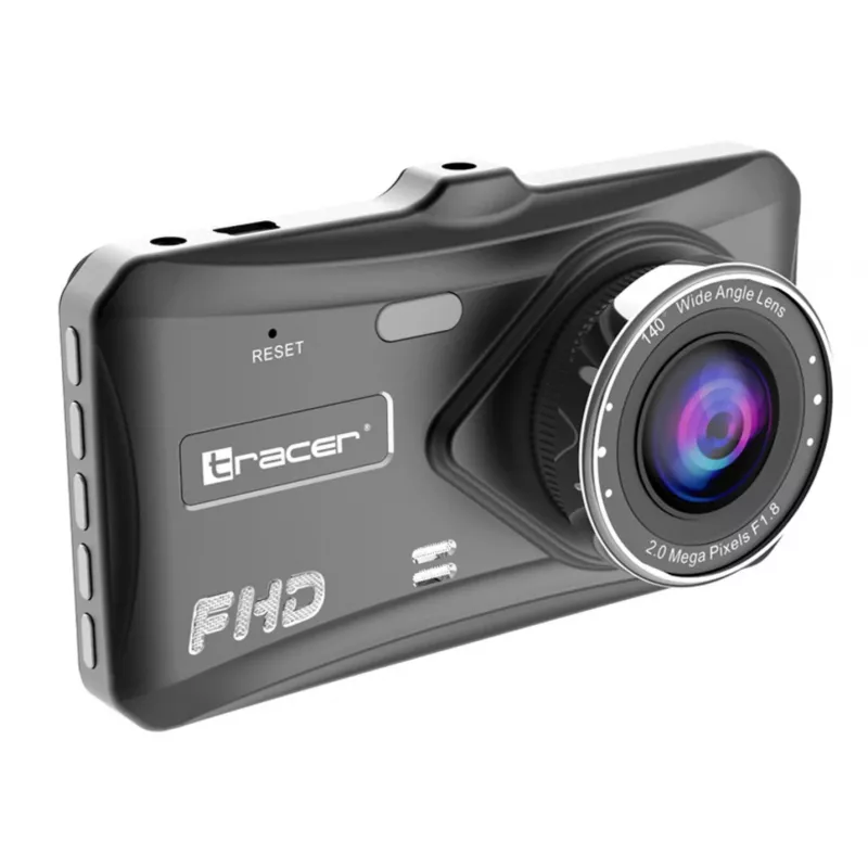 Automobilinis vaizdo registratorius TRACER 4TS Full HD dviejų kamerų, 2 MP priekinė, 0.4 MP salono, 140°/60° kampai, 4 colių IPS ekranas, 150 mAh baterija, aliumininis korpusas, parkavimo pagalba