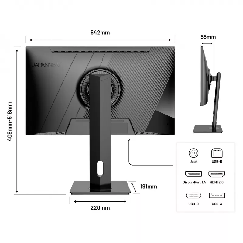 JAPANNEXT 4K UHD Monitor 60,45 cm (23,8 inch) 3840x2160 pikselių, IPS skydelis, 8 ms, 60 Hz, AMD FreeSync, HDMI, DisplayPort (JN-IPS2380UHDR-C65W-HSP)