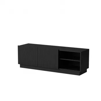 TV spintelė Cama Meble LIVERTI 150x42x48 cm, juoda medžio drožlių plokštės viršus, juodas rėmas