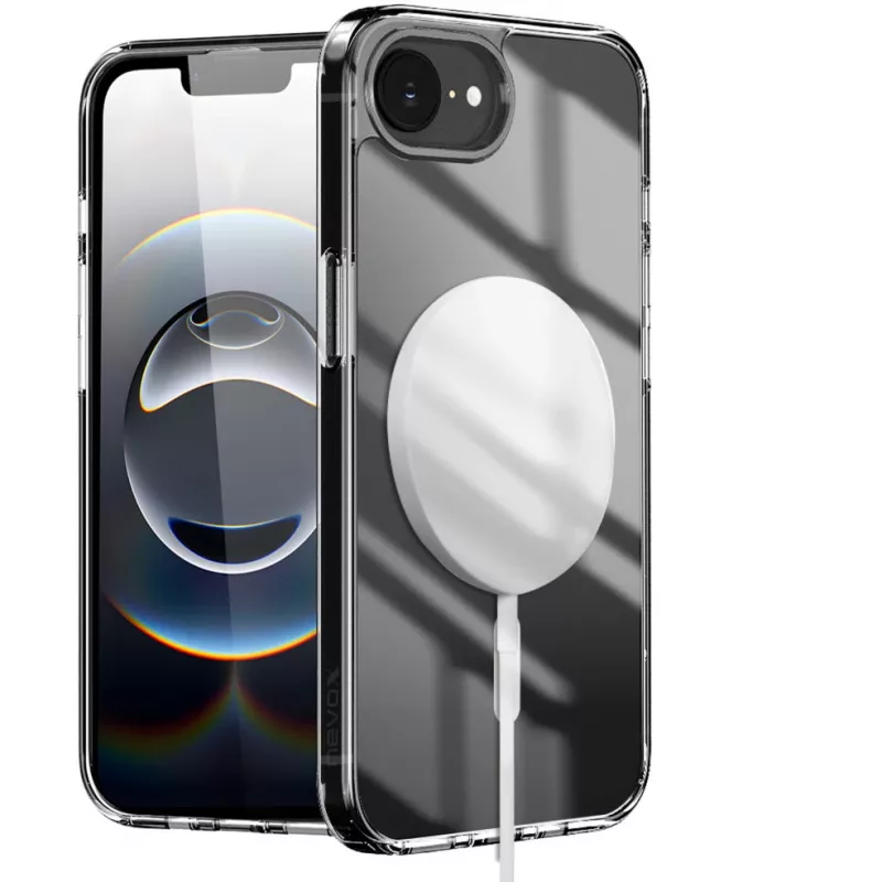 Nevox StyleShell SHOCKFlex dėklas, skirtas iPhone 16e/17e, suderinamas su MagSafe, permatomas