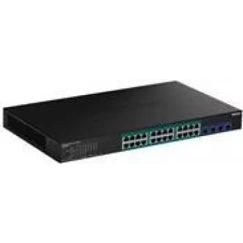 TRENDnet TPE-30284 – Smart valdomas komutatorius – 24 prievadai 10/100/1000 (PoE+) + 4 prievadai 10 Gigabit SFP+ – montuojamas į stelažą – PoE+ (370 W) – AC 100–240 V