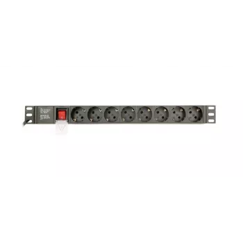 Maitinimo paskirstymo įrenginys GEMBIRD EG-PDU-014-C14, 8 AC lizdai, C14 įvadas, 3 m kabelis, 1U, 3680 W, 10 A, aliuminis, juodas