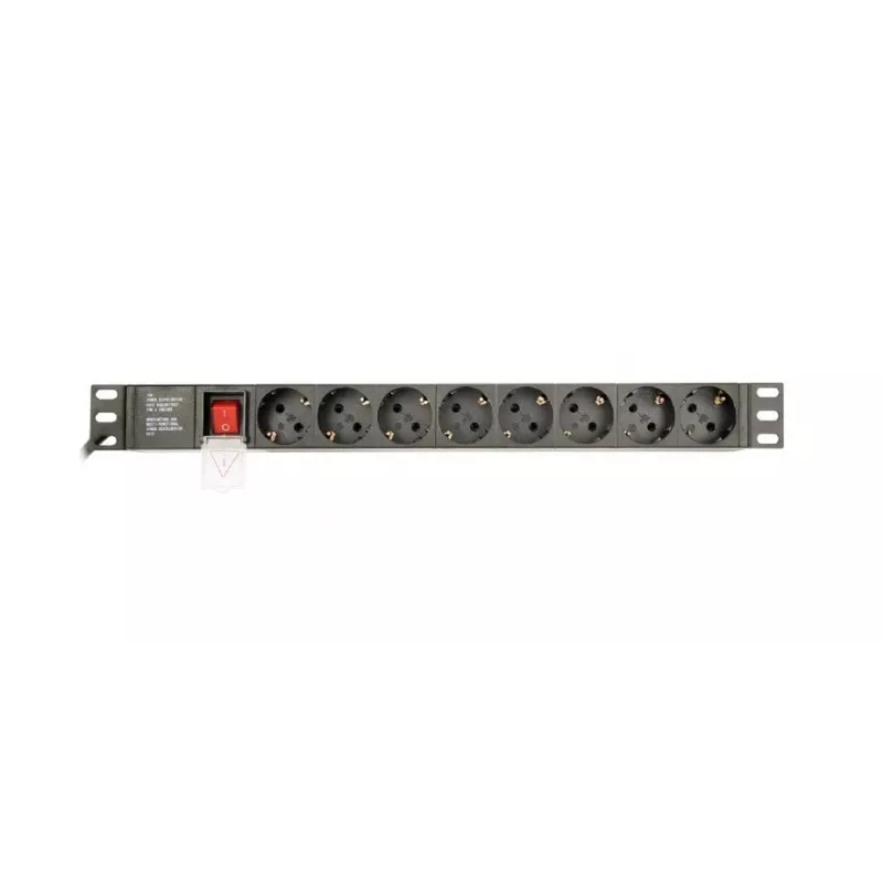 Maitinimo paskirstymo įrenginys GEMBIRD EG-PDU-014-C14, 8 AC lizdai, C14 įvadas, 3 m kabelis, 1U, 3680 W, 10 A, aliuminis, juodas