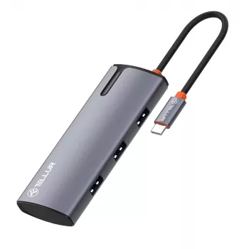USB-C šakotuvas Tellur TLL321061 su PD 3.0 100W, HDMI išvestimi ir 3× USB 3.0 prievadais