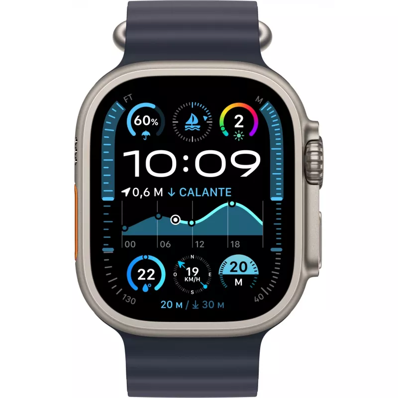 APPLE Watch Ultra 2 GPS + Cellular 49mm natūralaus titano korpusas su tamsiai mėlyna vandenyno juosta