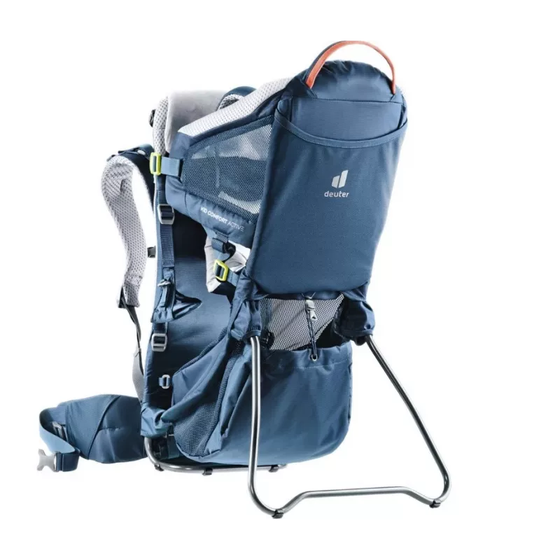 Nešiojama kuprinė vaikui DEUTER Kid Comfort Active mėlyna, poliamidas, iki 22 kg, saulės stogelis, pėdų atrama, VariQuick, Lite Air