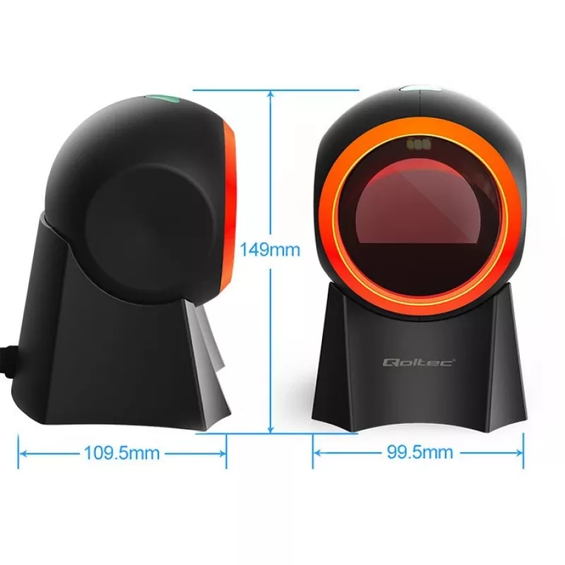 Qoltec 50857 laidinis stacionarus brūkšninių kodų skaitytuvas, 1D/2D, QR, USB, 1,75 m laidas