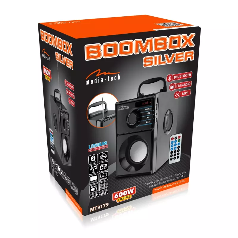Belaidis garsiakalbis MEDIA-TECH MT3179, 20W (RMS 15W), Bluetooth 5.1, FM, MicroSD, USB, AUX, Li-Ion, 6 h, medinis korpusas