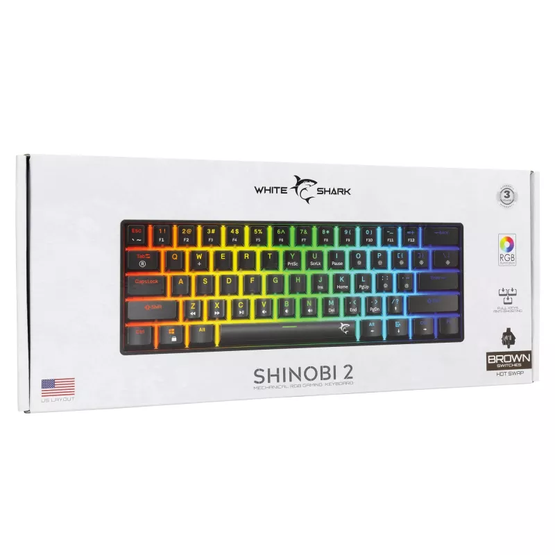 Mechaninė klaviatūra White Shark Shinobi-2 Black US išdėstymas su Brown jungikliais