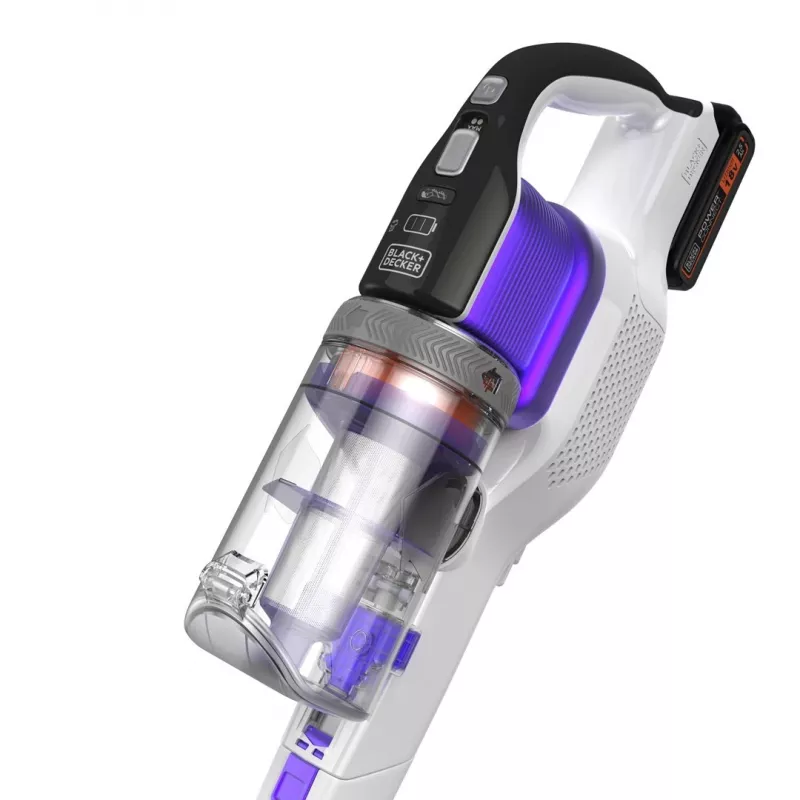 Black & Decker BHFEV1825CP 2-in-1 belaidis siurblys/elektrinis šluotražis, 18 V, 2,5 Ah, be maišelio, baltas
