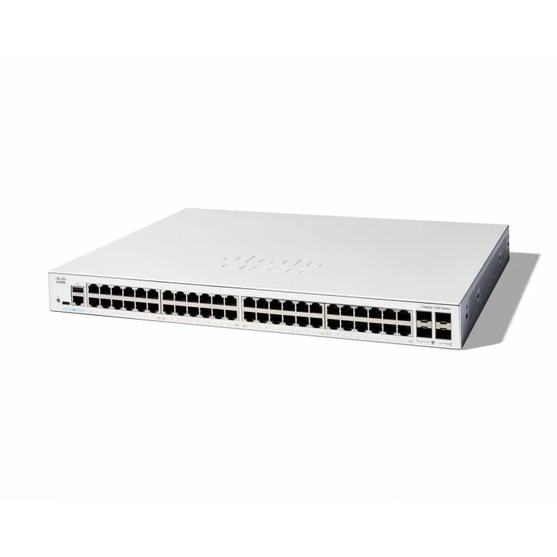 Cisco Catalyst 1300-48T-4G valdomas jungiklis, 48 prievadai GE, 4x1GE SFP, ribota viso gyvenimo apsauga (C1300-48T-4G)
