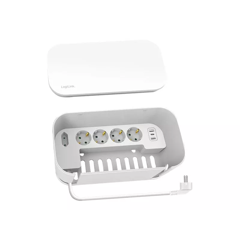 LogiLink LPS281U kištukinis lizdas 4 saugūs lizdai 2 USB-A 1 USB-C balta