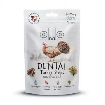 OLLO Air Dried Dental Turkey Strips – šunų skanėstas dantų priežiūrai – 80 g