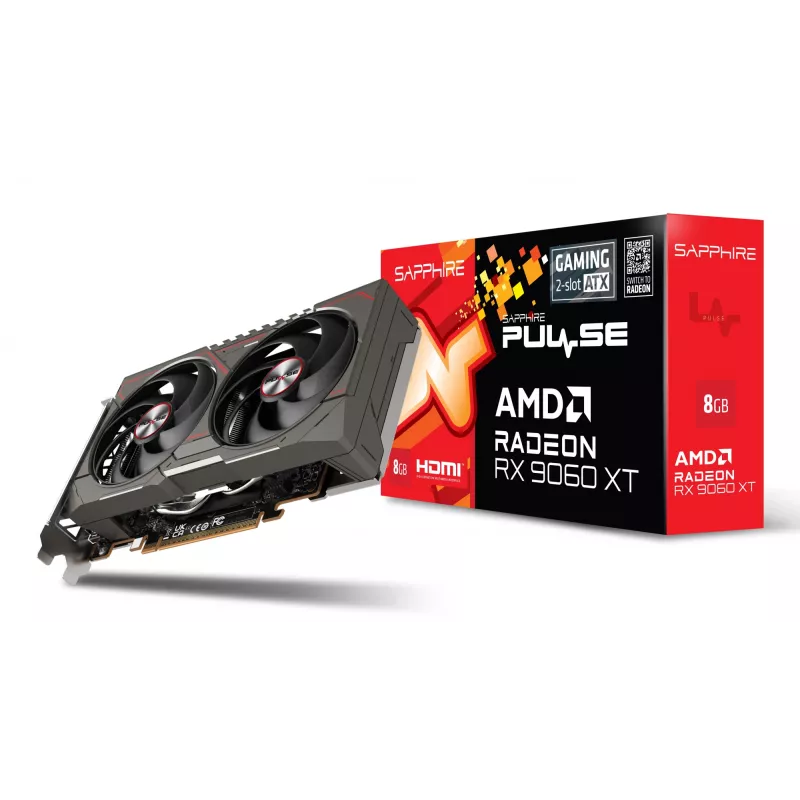 Vaizdo plokštė Sapphire Radeon RX 9060 XT — 8 GB GDDR6, 128 bitų, PCIe x16 5.0, Dual-fan aušinimas