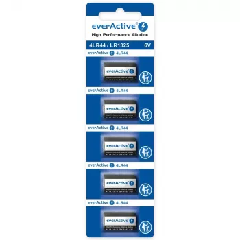 Šarminės monetinės baterijos everActive LR44 1,5V — pakuotė po 5 vnt.