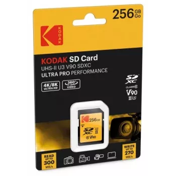 Kodak EKMSD256GUHS2V2K SDXC UHS-II 256 GB atminties kortelė, skaitymas 300 MB/s, rašymas 270 MB/s, U3 V90 Class 10