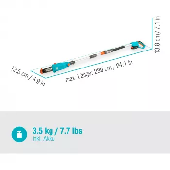 GARDENA TCS 20/18V P4A belaidis teleskopinis genėjimo pjūklas, 20 cm, 18V, juoda/mėlyna/oranžinė