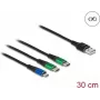 DeLOCK USB įkrovimo kabelis 3 in 1 Type-A į Micro USB / 2 x USB Type-C 30 cm