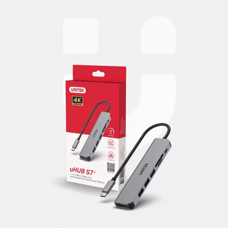 USB-C Hub Unitek 7in1 Aliuminis PD 100W 5 Gbps