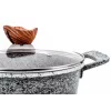 PROMIS granito puodų rinkinys, 16 cm kastrulis ir 20, 24, 28 cm puodai, rudi kotai
