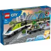 LEGO 60337 City Express keleivinis traukinys nuotolinio valdymo rinkinys su veikiančiais priekiniais žibintais, 2 vagonais ir 24 bėgių dalimis